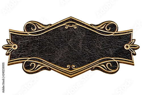 Vintage cast metal plate isolated on white background photo