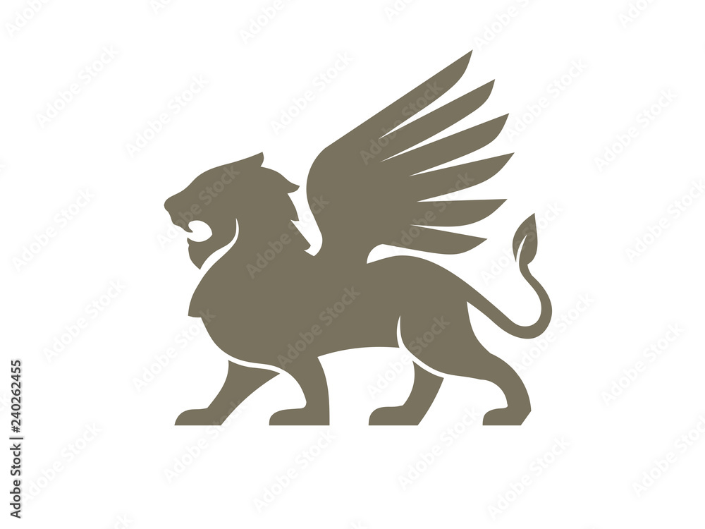 Naklejka premium twórczy lew skrzydło logo ilustracji wektorowych, elementy starożytnych herby Winged Lion
