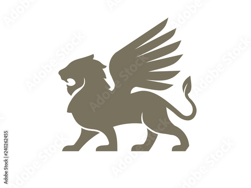 Fototapeta Naklejka Na Ścianę i Meble -  creative lion wing logo vector illustration, Winged Lion ancient emblems elements