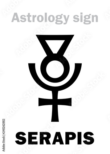 Astrology Alphabet: SERAPIS / Osiris-Apis (Userhapi), the Hellenistic Egyptian god of abundance, fertility, underworld and afterlife. Hieroglyphics character sign (original single symbol).