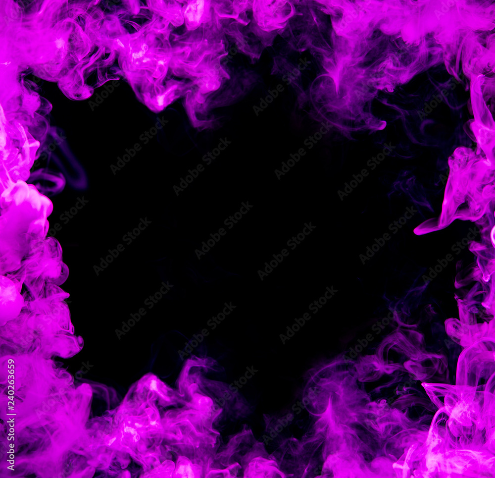 purple smoke frame at black background 