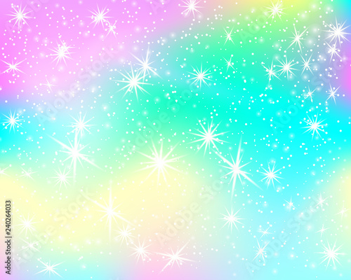 Unicorn rainbow background. Mermaid pattern in princess colors. Fantasy gradient colorful backdrop with rainbow mesh.
