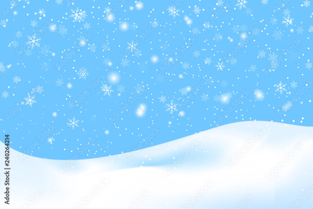 Fototapeta Falling snow background. Vector illustration with snowflakes. Winter snowing sky. Eps 10.