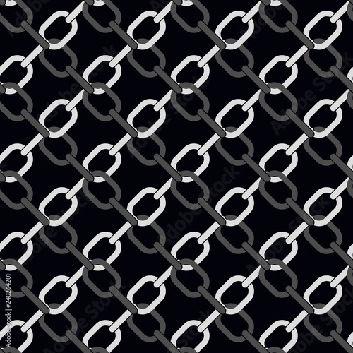 black and metal chain on black seamless vector background.