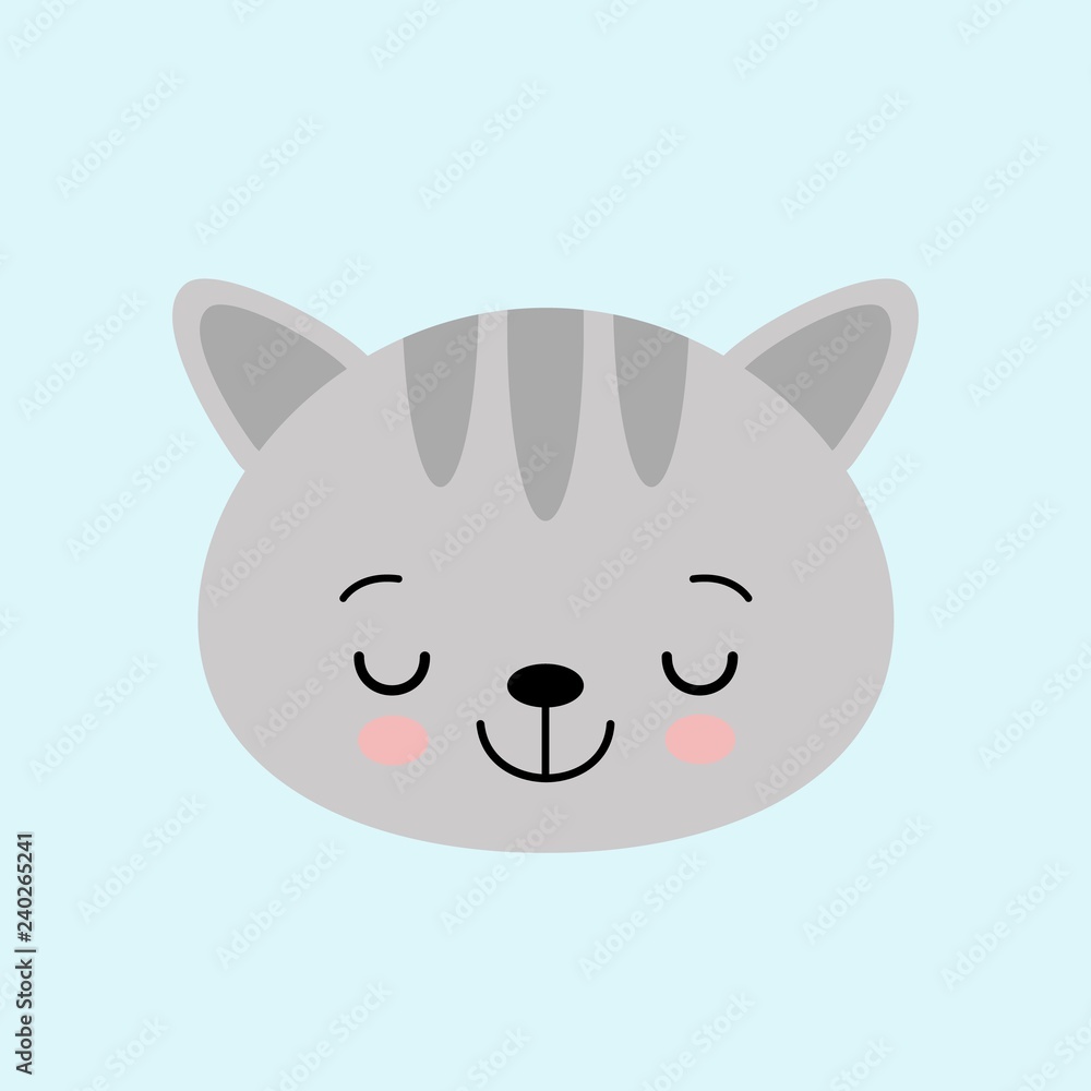 Cat face character. A cute gray kitten Vector illustration for greeting card, invitation. Cat face character. A cute gray kitten Vector illustration for greeting card, invitation.