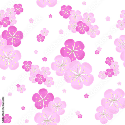 Seamless sakura flowers background  pink blooming on white  design element stock vector illustration for web  for print  for textile  for fabric print