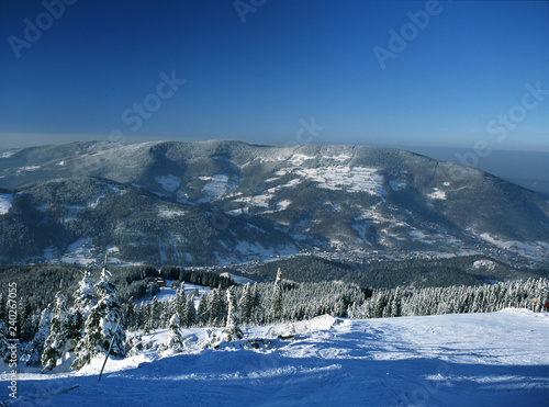 Fototapeta Naklejka Na Ścianę i Meble -  view to Szczyrk from the Skrzyczne Mountain, Slaski Beskid Mountains, Silesia Region, Poland