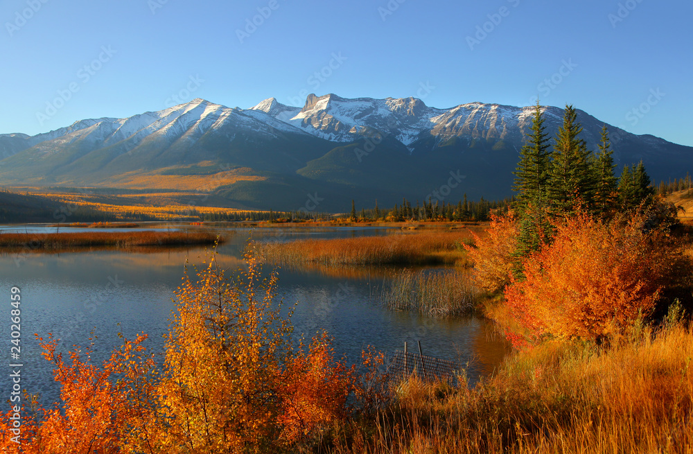 Scenic Vermilion lakes landscape in Banff national park