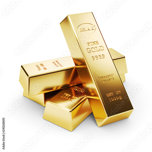 Group of gold bars isolated on white background 3d photo