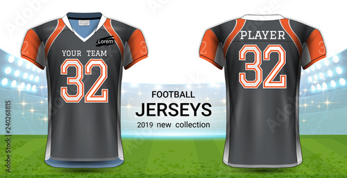 American Football or Soccer Jerseys Uniforms, Realistic Graphic Design Front and Back View for Presentation Mockup Template, Easy Possibility to Apply Your Artwork, Text, Image, Logo (Eps10 Vector)