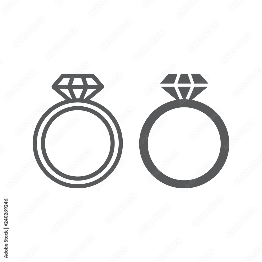 Diamond ring line and glyph icon, jewelry and marriage, brilliant ring sign, vector graphics, a linear pattern on a white background. Diamond ring line and glyph icon, jewelry and marriage, brilliant ring sign, vector graphics, a linear pattern on a white background.