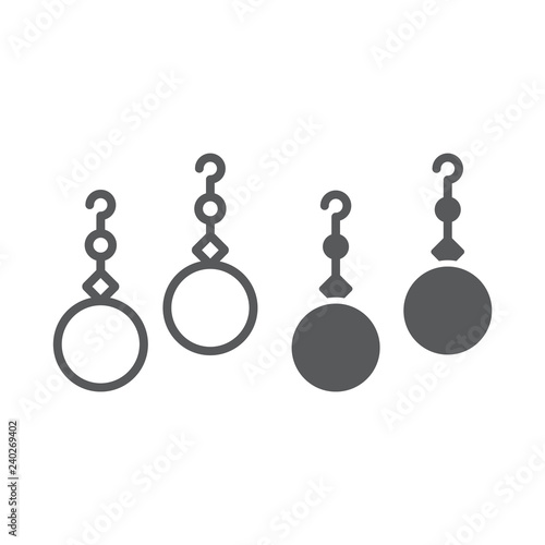Pearls earrings line and glyph icon, jewelry and accessory, ear jewel sign, vector graphics, a linear pattern on a white background.