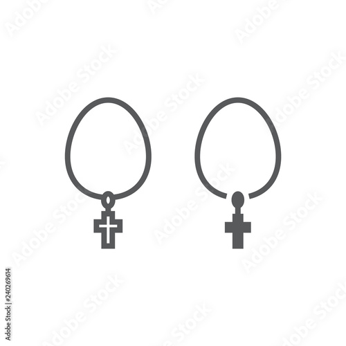 Necklace with cross line and glyph icon, jewellery and accessory, christian chain sign, vector graphics, a linear pattern on a white background.