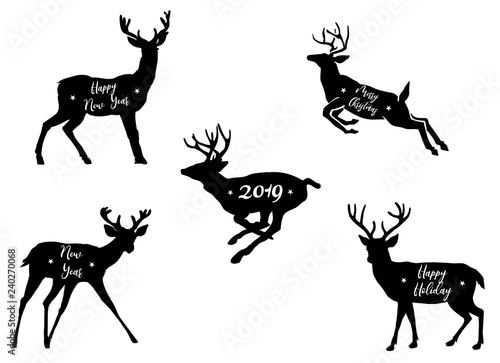 Christmas Deer set silhouette