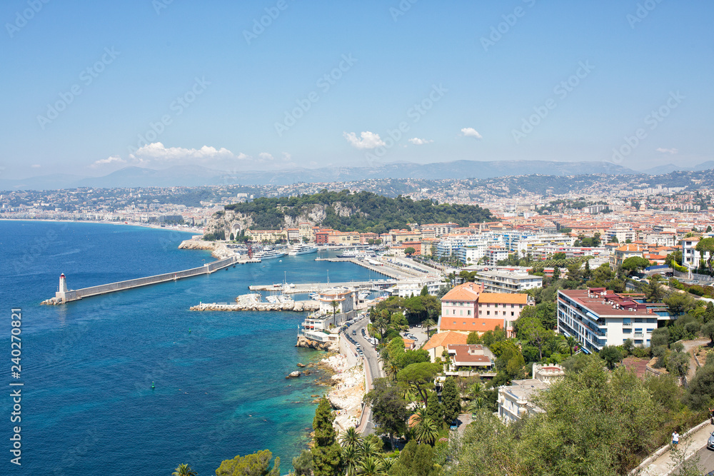 View on the beautiful port and boulevard of Nice in the South of France. 