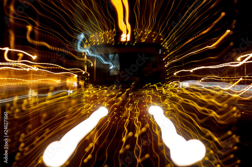 New Year's tram in the yellow lights