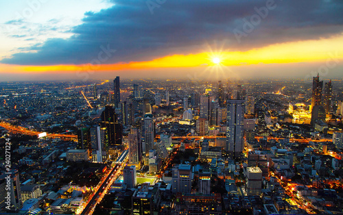 Cityscape top view Bangkok Thailand sunlight evening twilight 