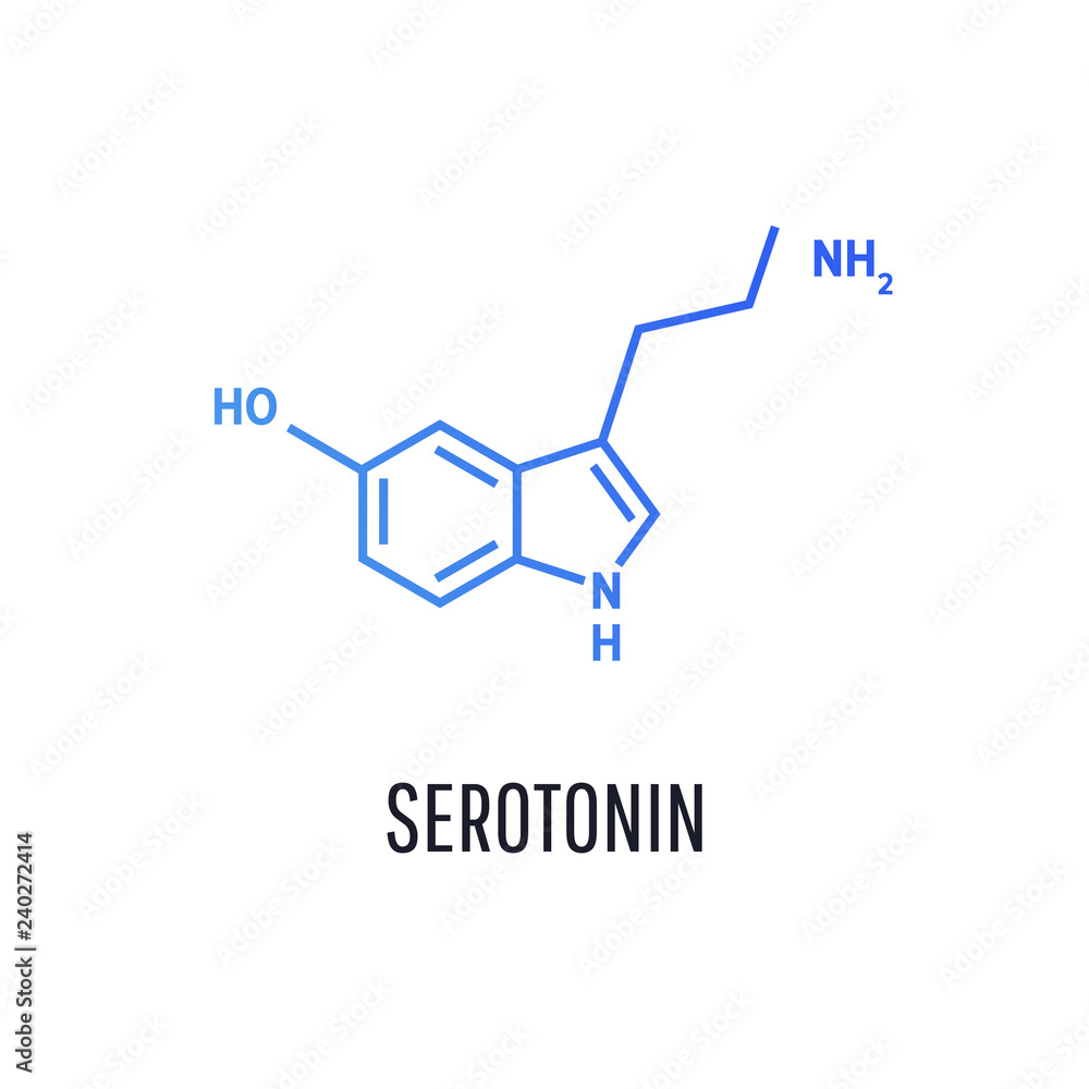 Serotonin hormone structural chemical formula isolated on white background. Vector icon. Serotonin hormone structural chemical formula isolated on white background. Vector icon.