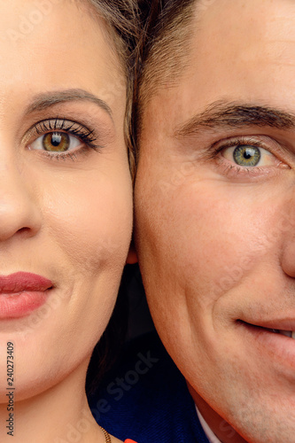 Close-up face of a serious young couple