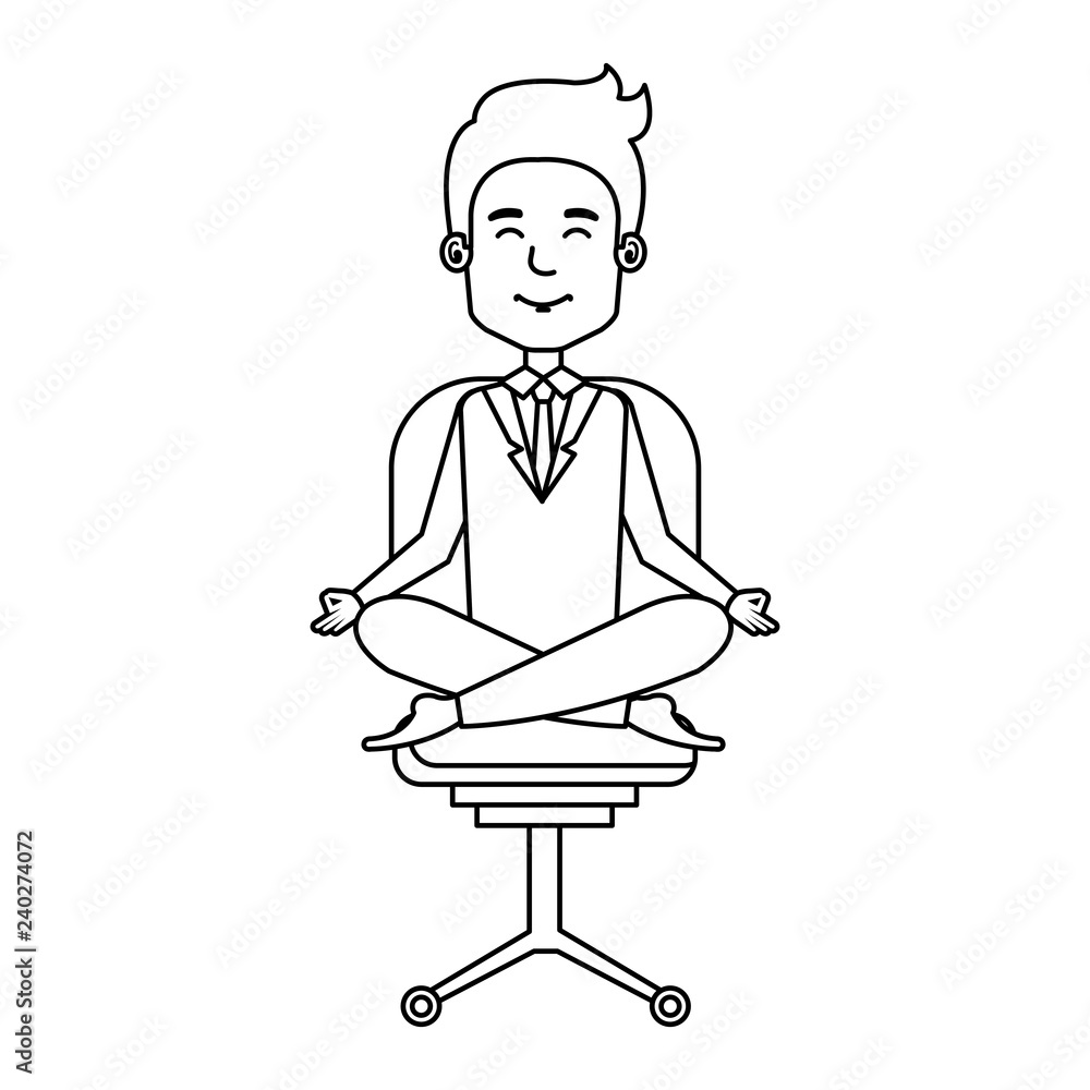 businessman with lotus pose in office chair