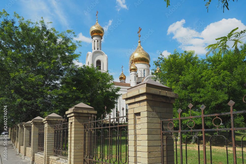 Landscape with church domes. Church of Holy Hierarch Dimitry, Rostov Metropolitan. Orthodox Church in the city of Rostov-on-Don