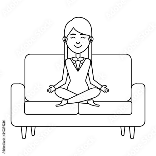 elegant businesswoman with lotus pose in the sofa