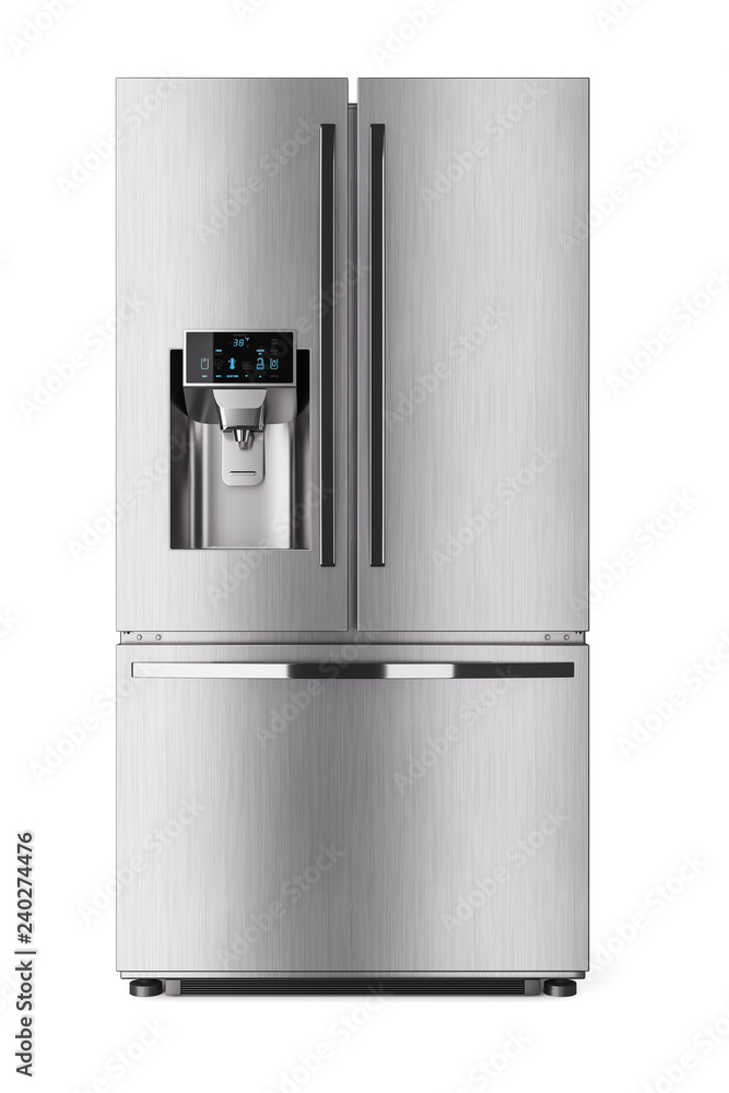 Modern domestic refrigerator with control display. 3d