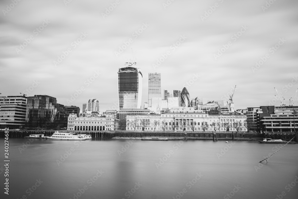Long Exposure, Black and White, View of London Business Area - Stock Image