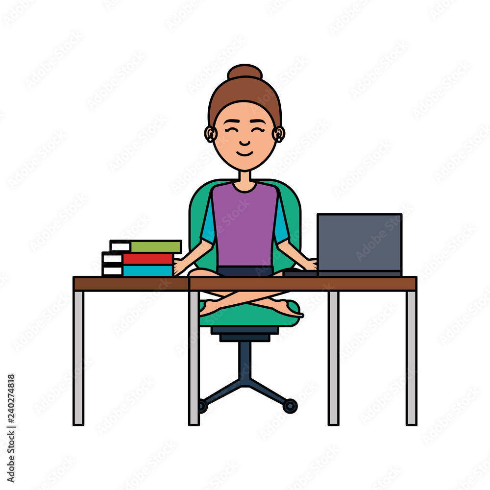 elegant businesswoman with lotus pose in office elegant businesswoman with lotus pose in office