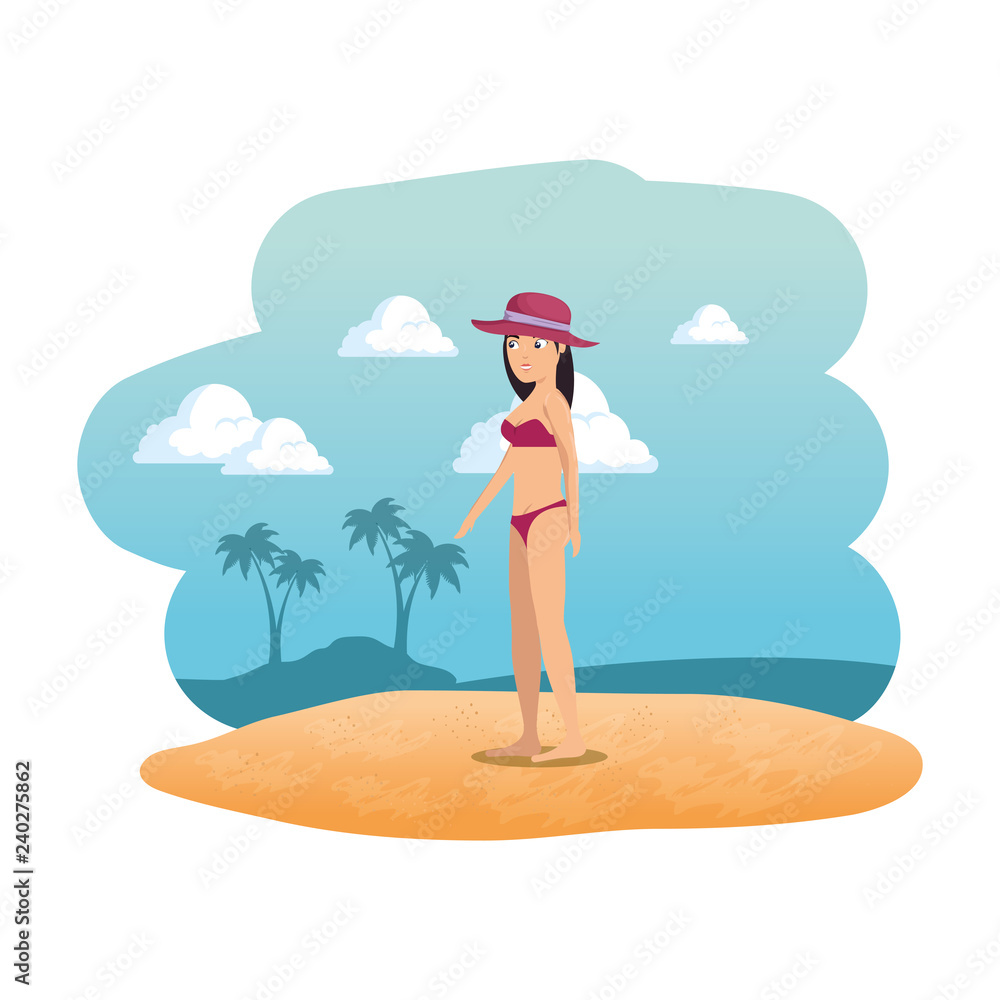young woman on the beach character