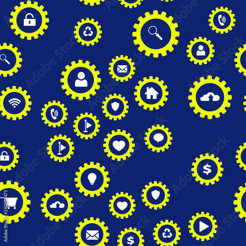 Gears and computer icons. Network technology concept. Seamless vector EPS 10 pattern