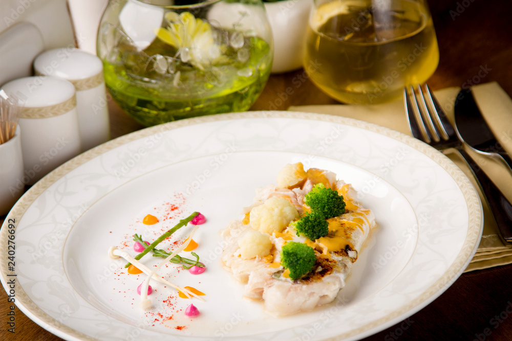 steamed fish fillet with broccoli and cauliflower and cauliflower