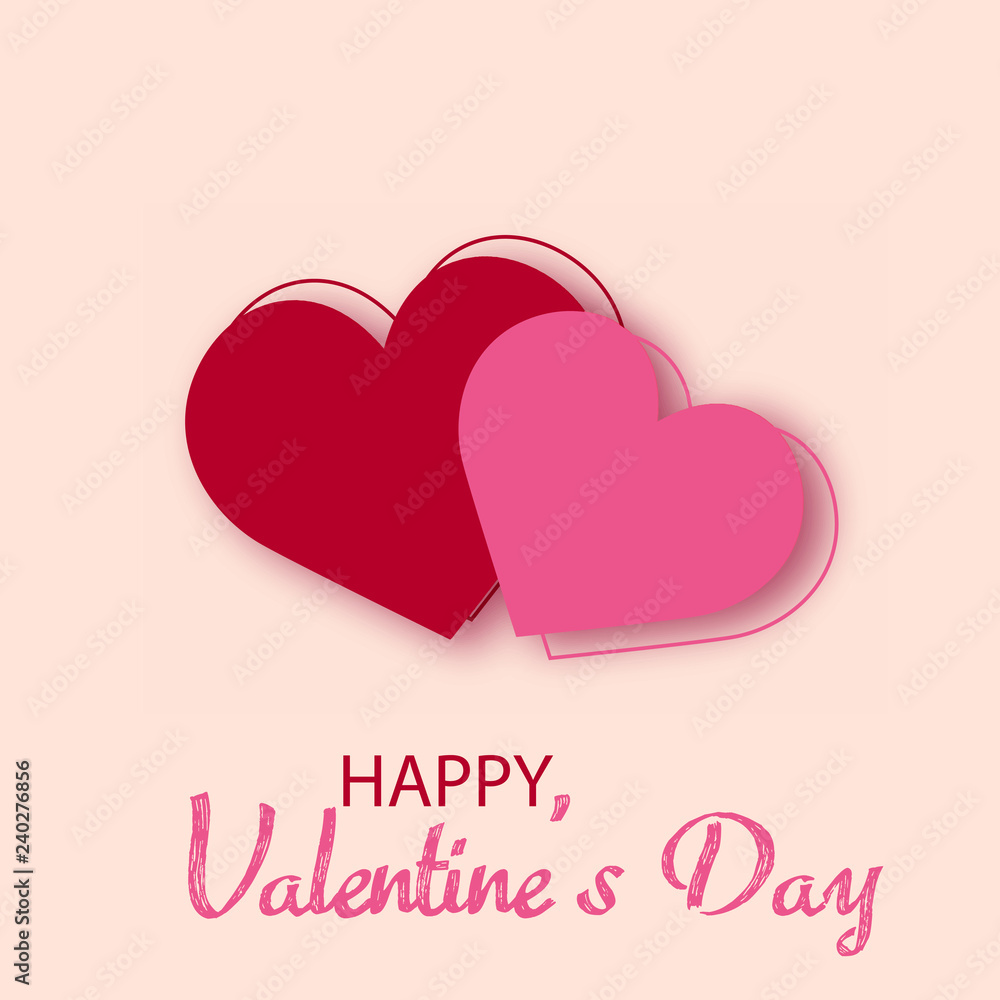 Happy Valentine's Day card with two red hearts. Vector. Happy Valentine's Day card with two red hearts. Vector.