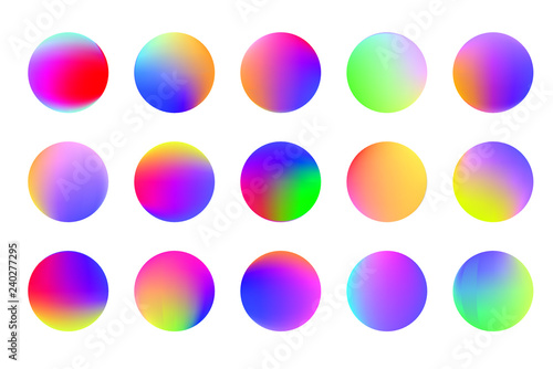 Set of round Vector Gradient. Multicolor Sphere. Modern abstract background texture. Template for design. Isolated  objects.