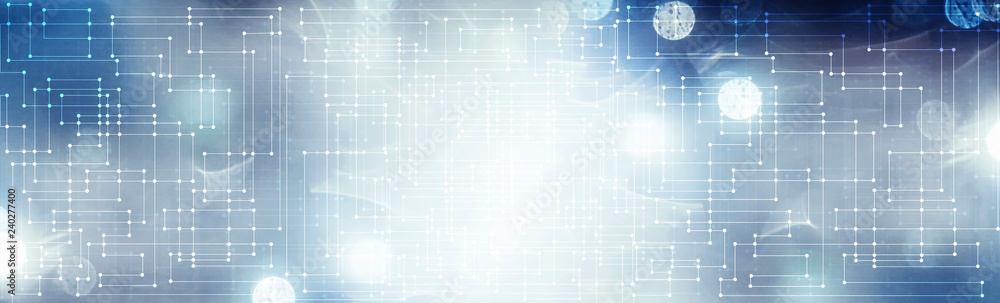Obraz premium Line and dot pattern and bokeh background. Technology concept.