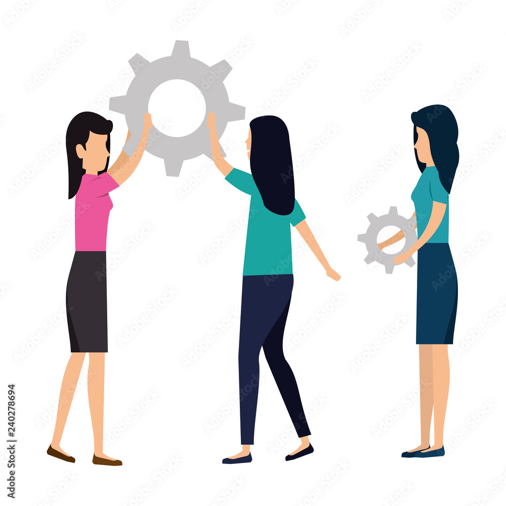 Obraz premium group of businesswomen lifting gears