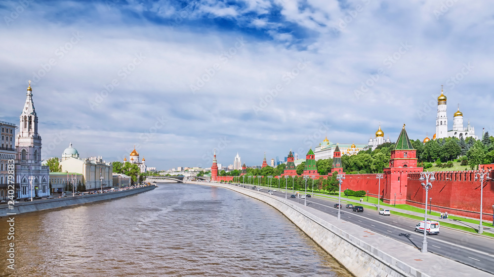 morning view of the Kremlin embankment in Moscow
