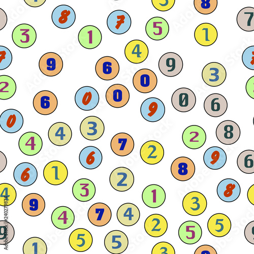 Circles and numbers, school concept. Seamless vector EPS 10 pattern. Flat style
