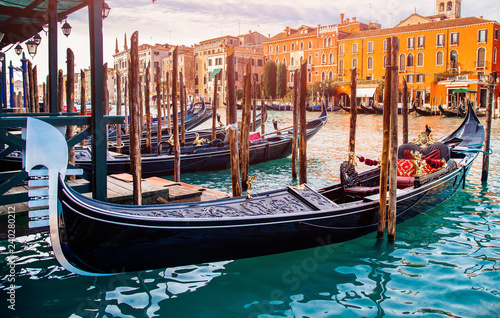 Canal with gondolas in Venice, Italy. Sunny day. romantic travel. © Parilov