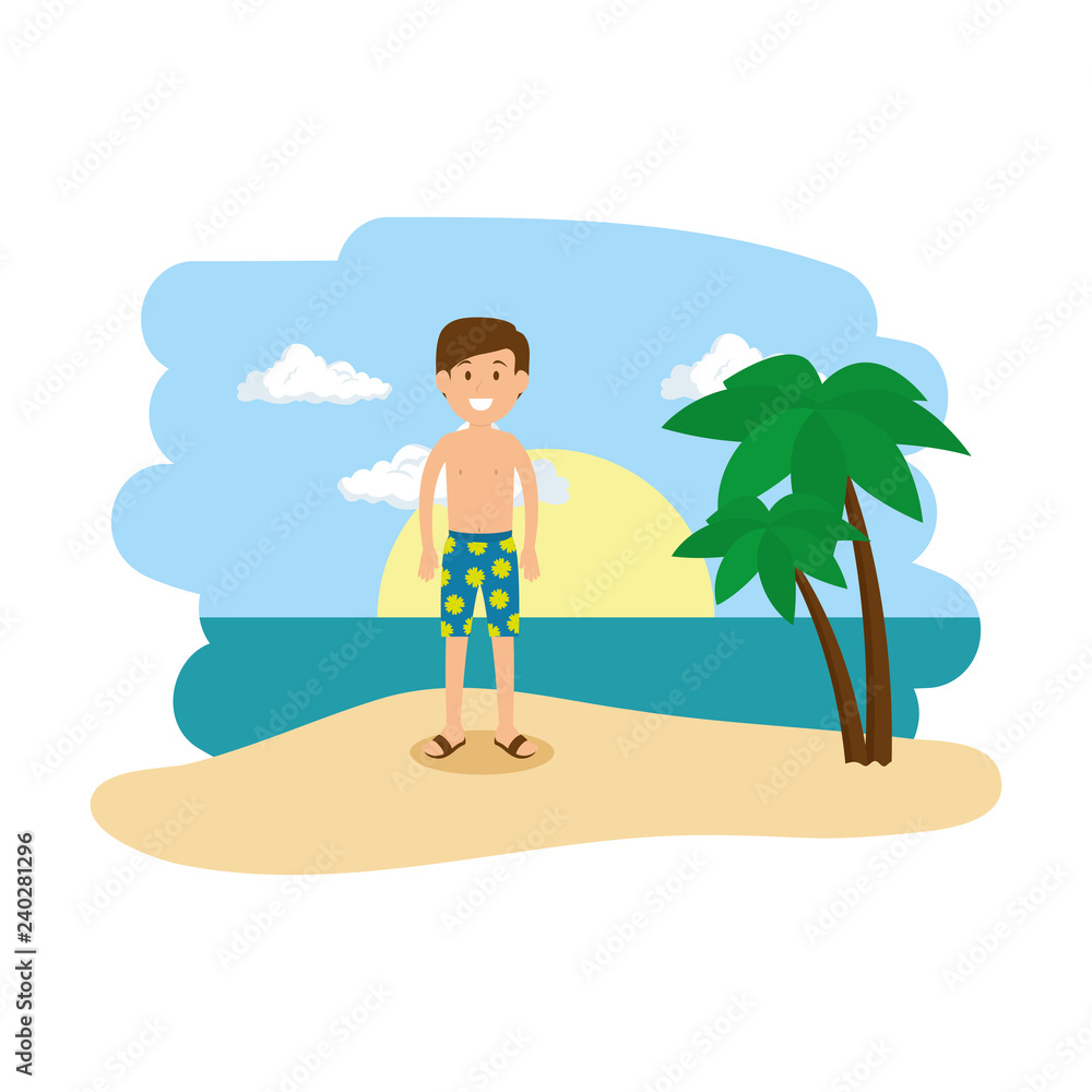 young tourist man on the beach