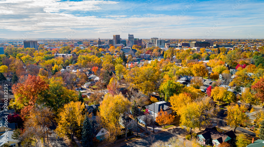 Skyline of Boise Idaho with city in full autumn bloom