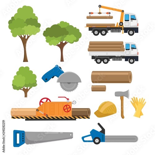 Timber Sawmill woodcutter lumber or hardwood set flat elements