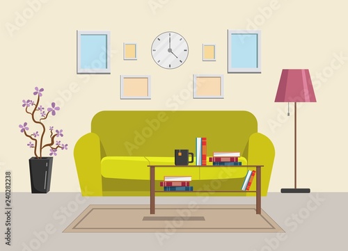 Living room home big set vector illustration modern flat