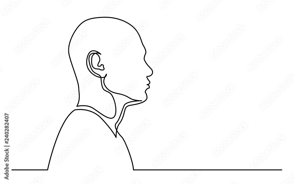 continuous line drawing of isolated on white background profile portrait of man with shaved head continuous line drawing of isolated on white background profile portrait of man with shaved head