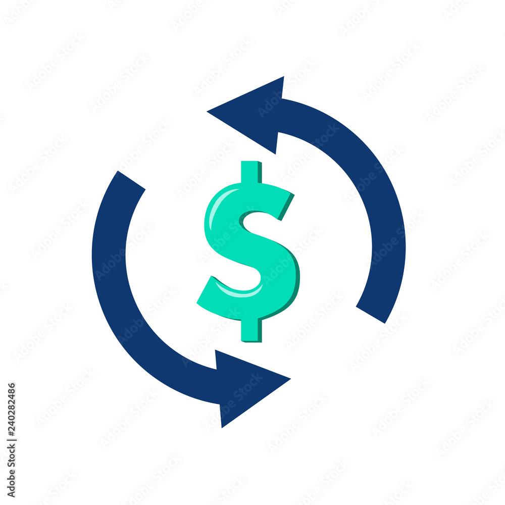 Currency exchange simple icon. Money Transfer sign. Dollar in rotation arrow symbol. Quality design elements. Currency exchange simple icon. Money Transfer sign. Dollar in rotation arrow symbol. Quality design elements.