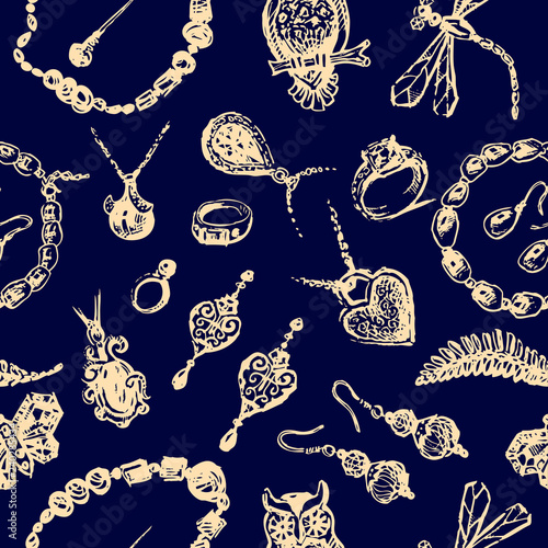 Seamless background of sketches of various bijouterie