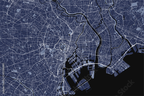 map of the city of Tokyo, Kanto, Island Honshu, Japan