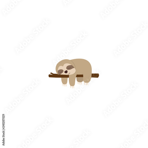 Lazy sloth sleeping on a branch, vector illustration