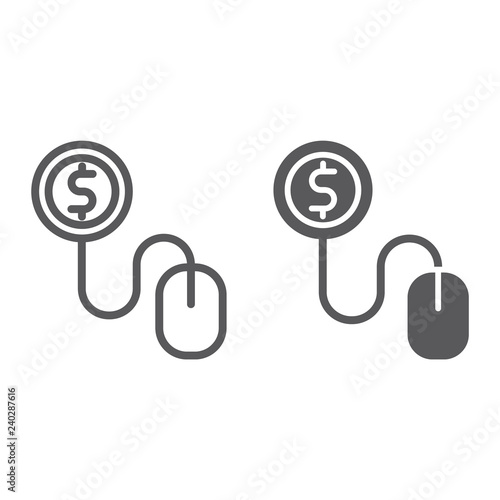 Pay per click line and glyph icon, internet and marketing, mouse and dollar sign, vector graphics, a linear pattern on a white background.