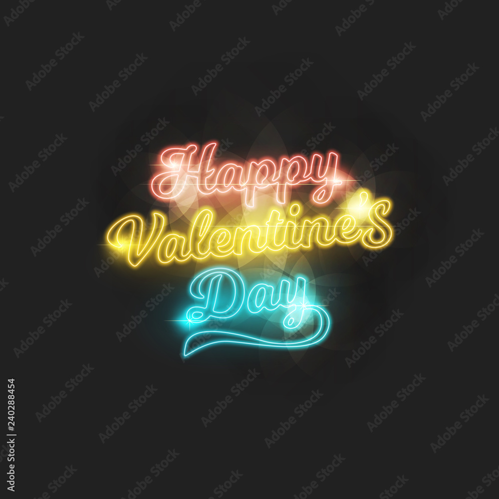 Neon light Happy Valentine's Day, glowing lines, violet neon lights. Exclusive swatch color control. - Vector. Neon light Happy Valentine's Day, glowing lines, violet neon lights. Exclusive swatch color control. - Vector.
